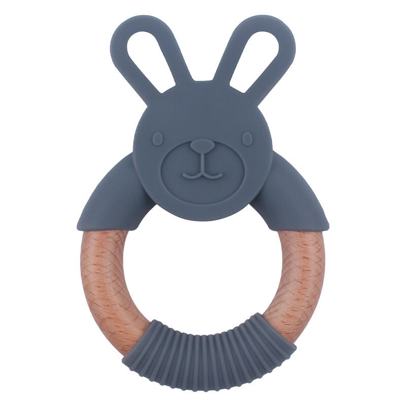 Baby Food-Grade Teething Rattle, Teething Aid for Babies, Wooden and Silicone Rabbit Teething Bracelet-1