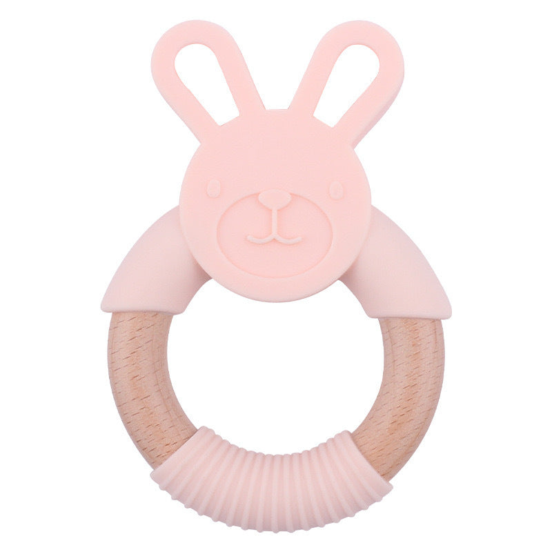 Baby Food-Grade Teething Rattle, Teething Aid for Babies, Wooden and Silicone Rabbit Teething Bracelet-4