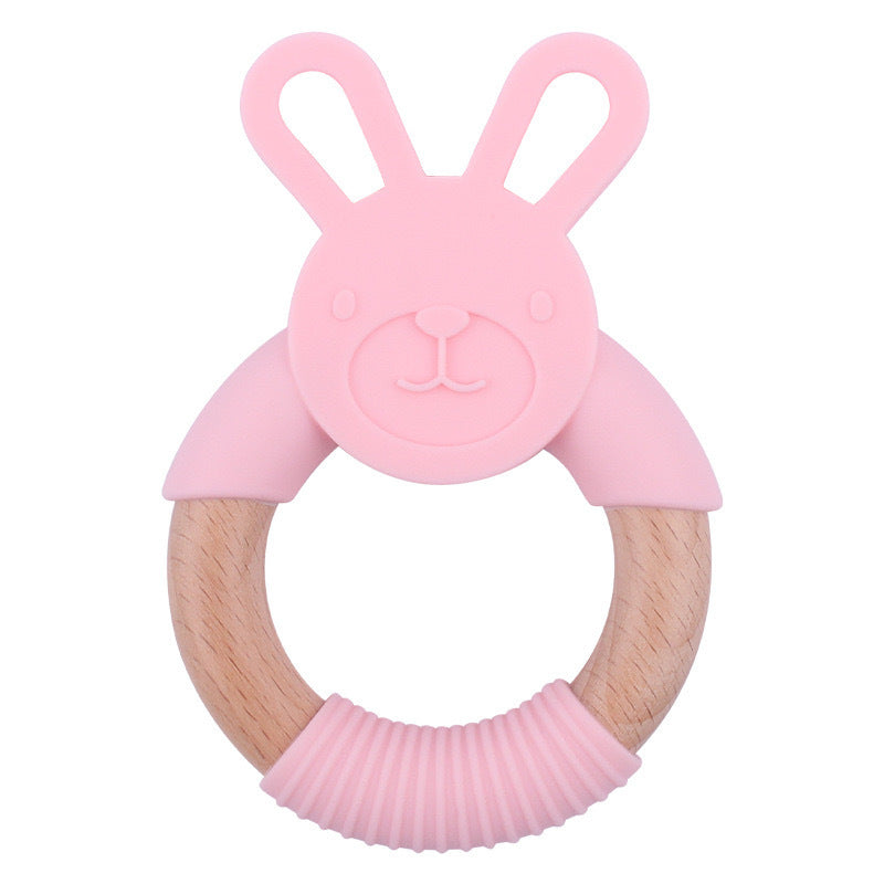 Baby Food-Grade Teething Rattle, Teething Aid for Babies, Wooden and Silicone Rabbit Teething Bracelet-7