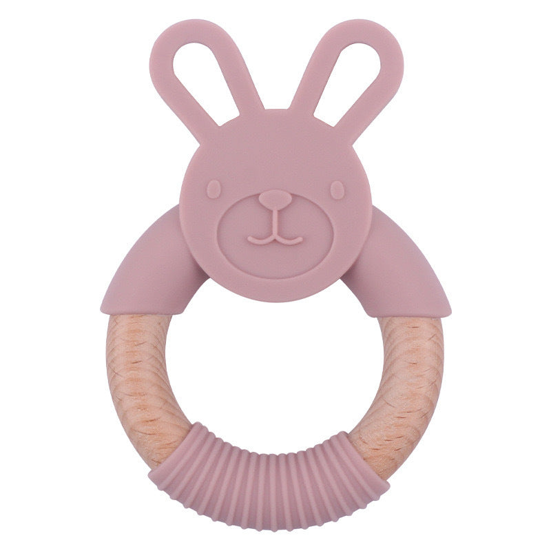 Baby Food-Grade Teething Rattle, Teething Aid for Babies, Wooden and Silicone Rabbit Teething Bracelet-9