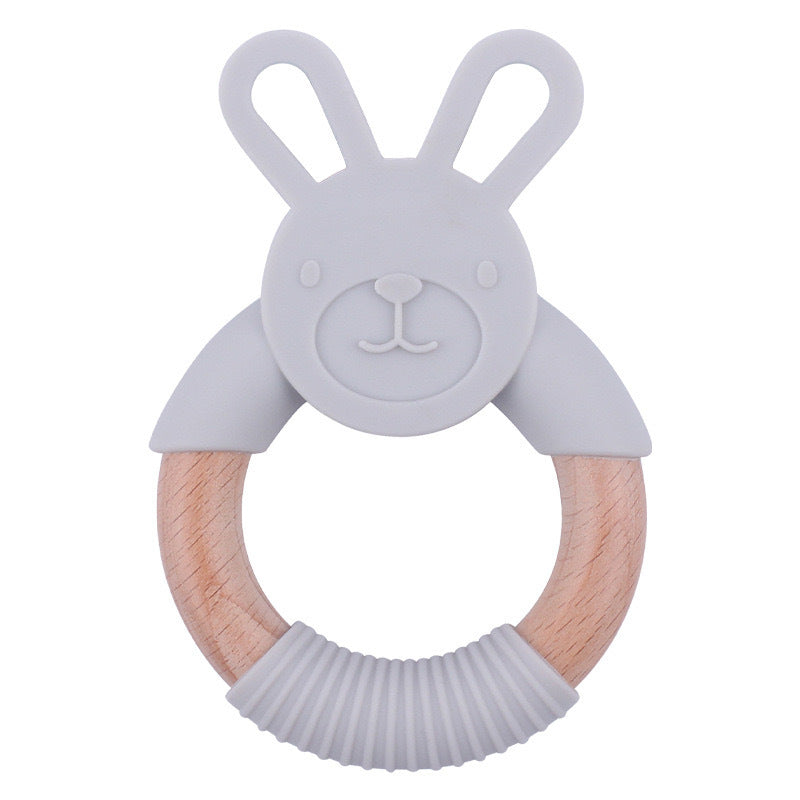 Baby Food-Grade Teething Rattle, Teething Aid for Babies, Wooden and Silicone Rabbit Teething Bracelet-6