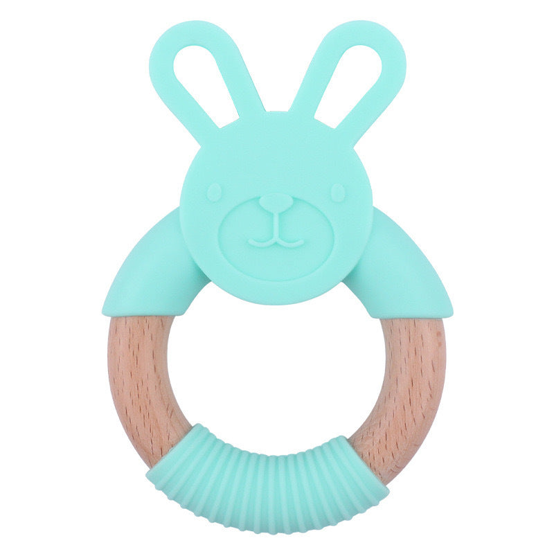 Baby Food-Grade Teething Rattle, Teething Aid for Babies, Wooden and Silicone Rabbit Teething Bracelet-5
