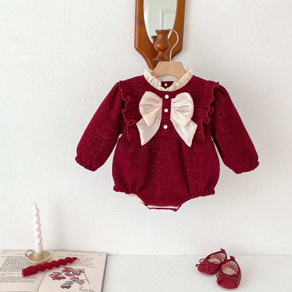 Autumn and Winter New Arrival Baby Girls Long Sleeves Ruffle Neck Cozy Fleece Onesies Bodysuits-3