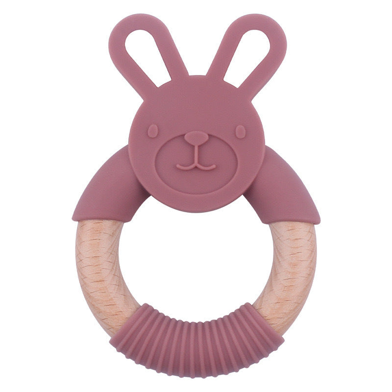 Baby Food-Grade Teething Rattle, Teething Aid for Babies, Wooden and Silicone Rabbit Teething Bracelet-8